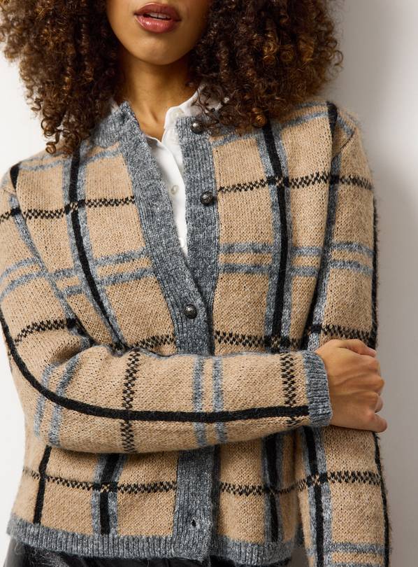 Brown Checked Brushed Button Cardigan 8